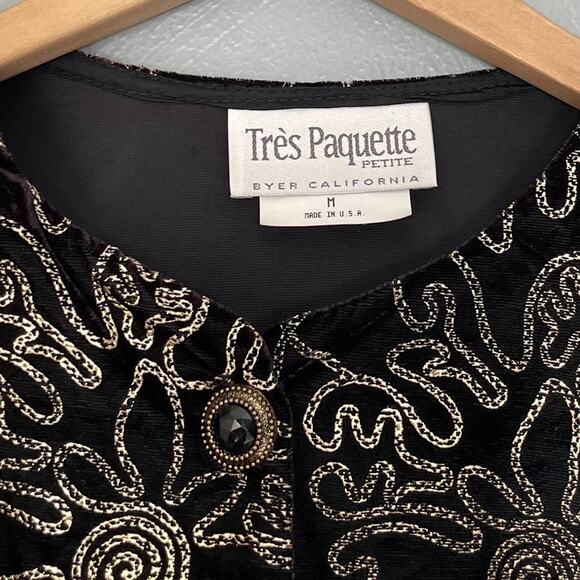 Vintage Size Medium Petite Soutache Gold Black Velvet Jacket Victorian Regency - Picture 5 of 12